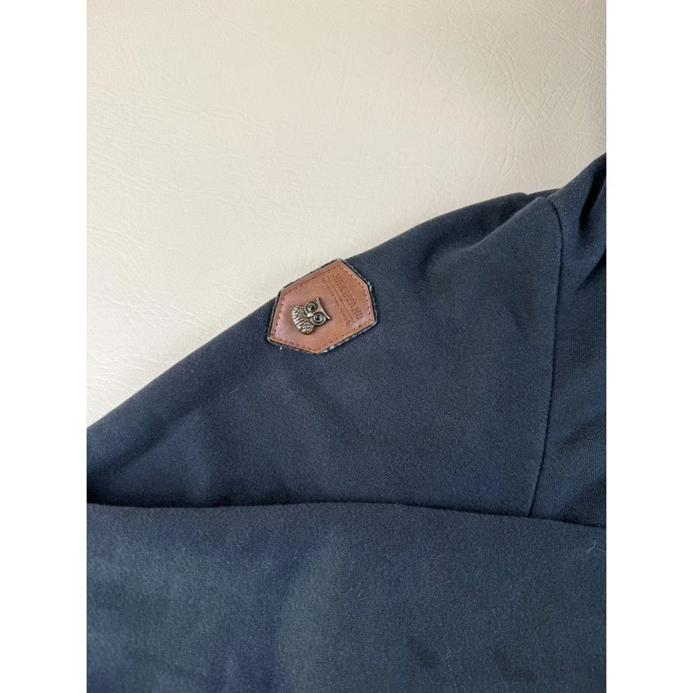 Naketano‎ Large Hoodie Cowl Neck Navy Cotton Blend Faux Leather Patch